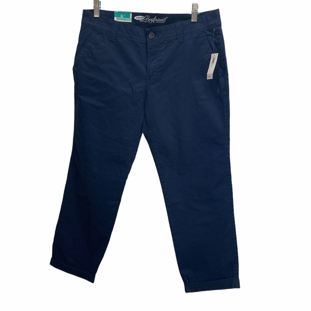 NWT Old Navy Pants Womens Boyfriend Capris Size 8 Regular Cuffed Dark Blue New
